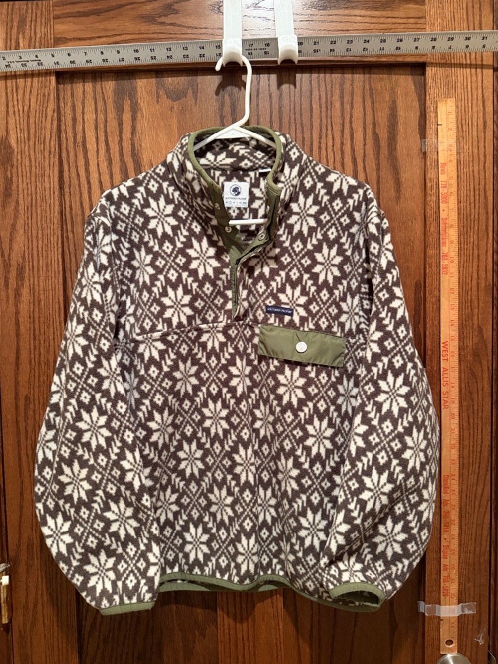 Southern Proper Green & White Snowflake Pullover with Olive Accents